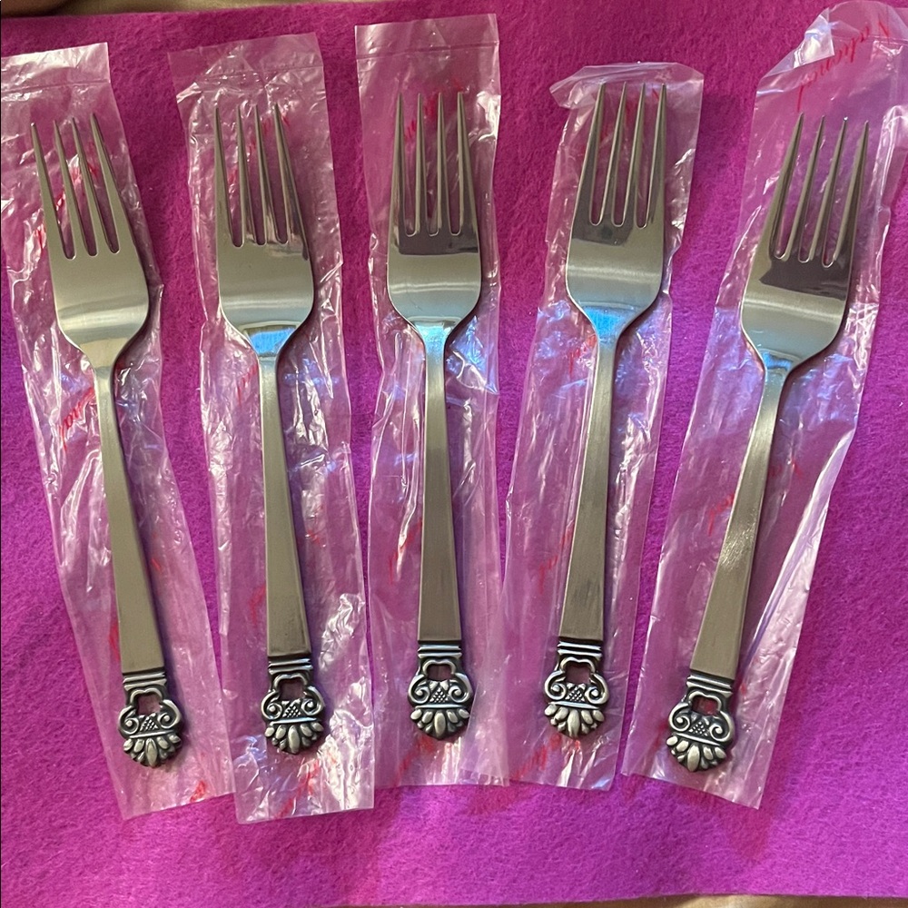 NEW National Stainless King Eric JAPAN Set of 5 Stainless Satin Salad Forks